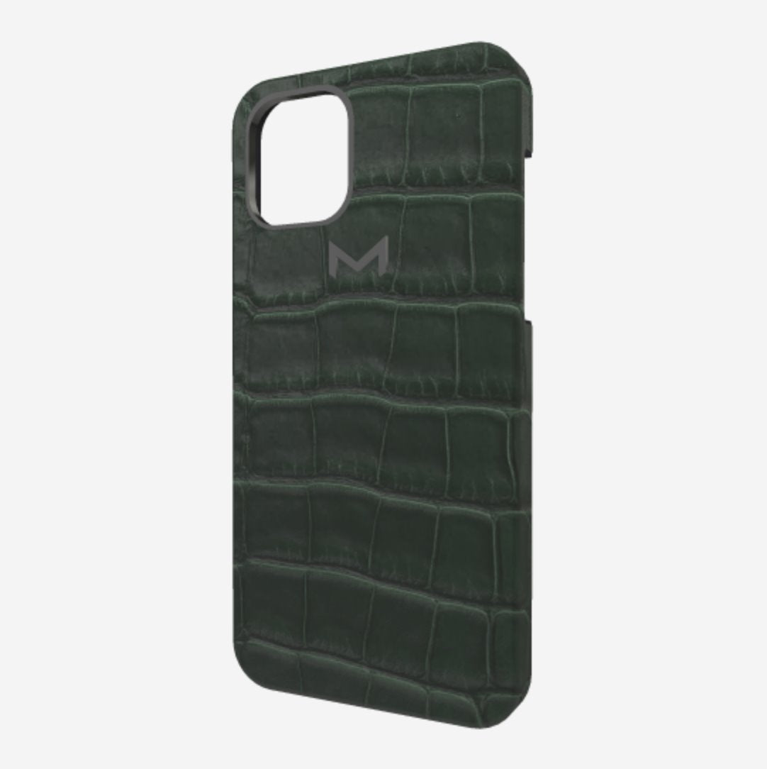 Classic Case for iPhone 13 Pro in Genuine Alligator Jungle Green Black Plating 