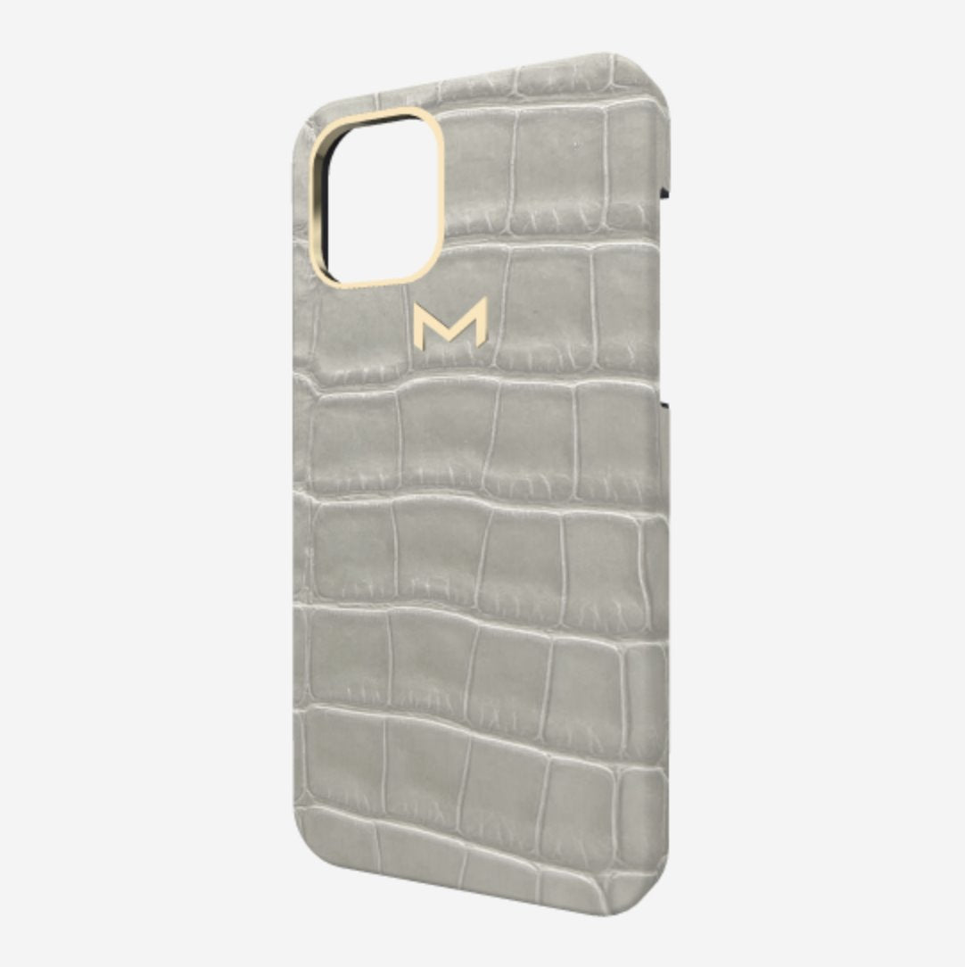 Classic Case for iPhone 13 Pro in Genuine Alligator Pearl Grey Yellow Gold 