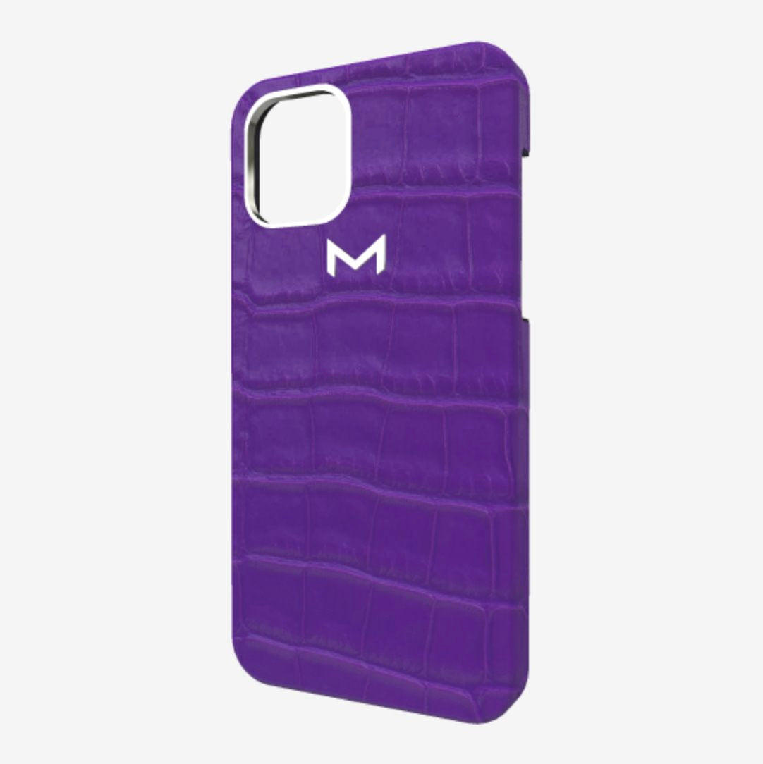 Classic Case for iPhone 13 Pro in Genuine Alligator Purple Rain Steel 316 