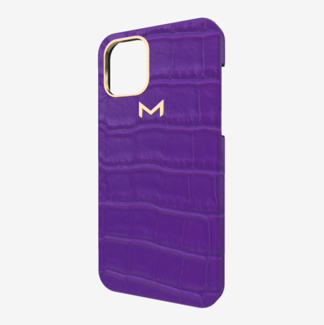 Classic Case for iPhone 13 Pro in Genuine Alligator Purple Rain Yellow Gold 