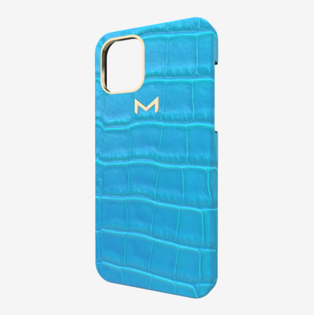 Classic Case for iPhone 13 Pro in Genuine Alligator Tropical Blue Yellow Gold 