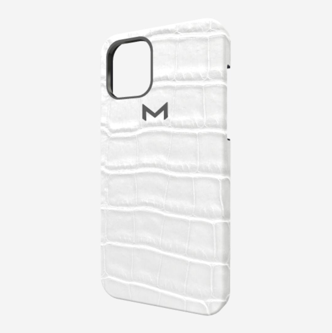 Classic Case for iPhone 13 Pro in Genuine Alligator White Angel Black Plating 