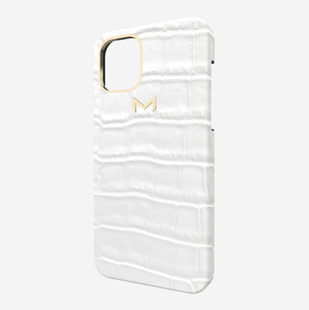 Classic Case for iPhone 13 Pro in Genuine Alligator White Angel Yellow Gold 