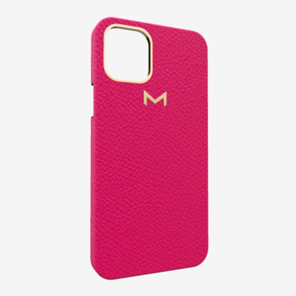 Classic Case for iPhone 13 Pro in Genuine Calfskin Fuchsia Party Yellow Gold 