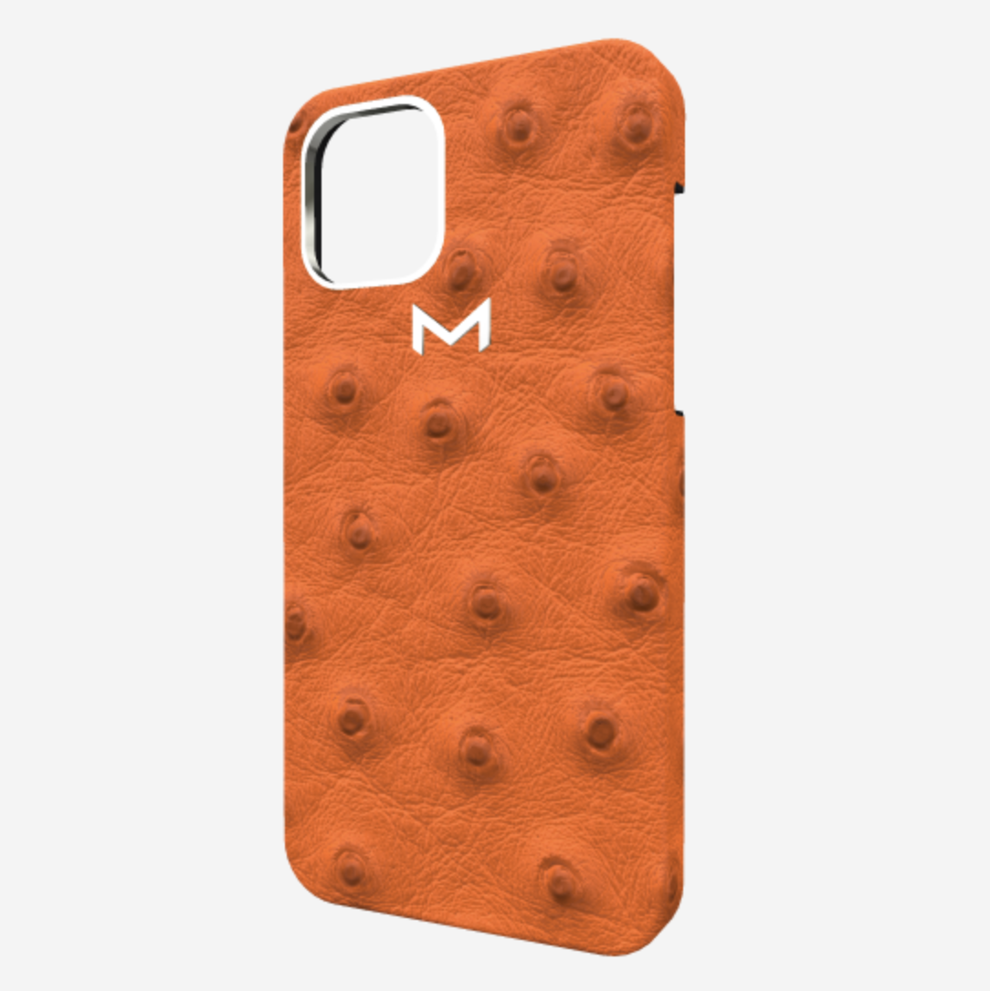 Classic Case for iPhone 13 Pro in Genuine Ostrich Orange Cocktail Steel 316 
