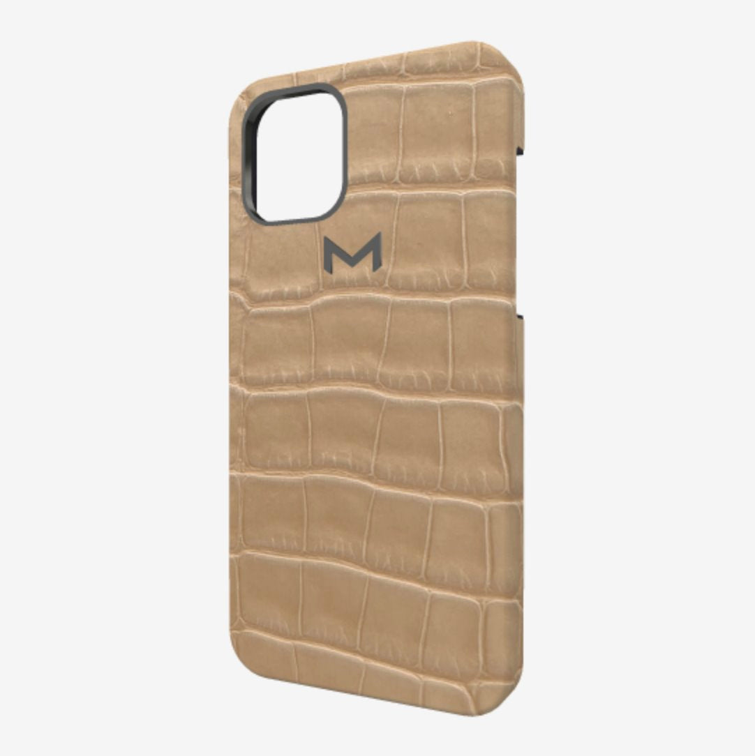 Classic Case for iPhone 13 Pro Max in Genuine Alligator Beige Desert Black Plating 