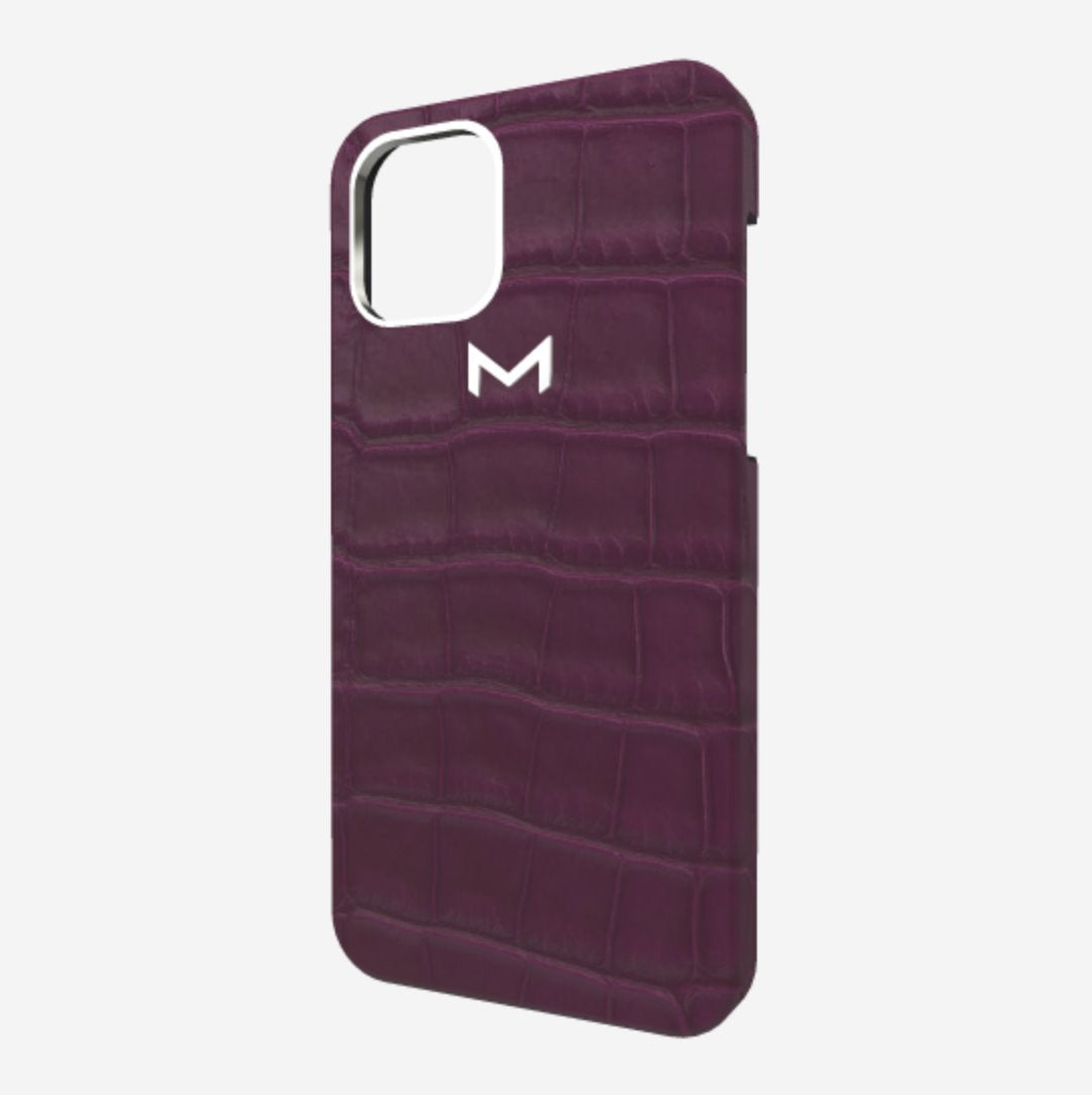 Classic Case for iPhone 13 Pro Max in Genuine Alligator Boysenberry Island Steel 316 