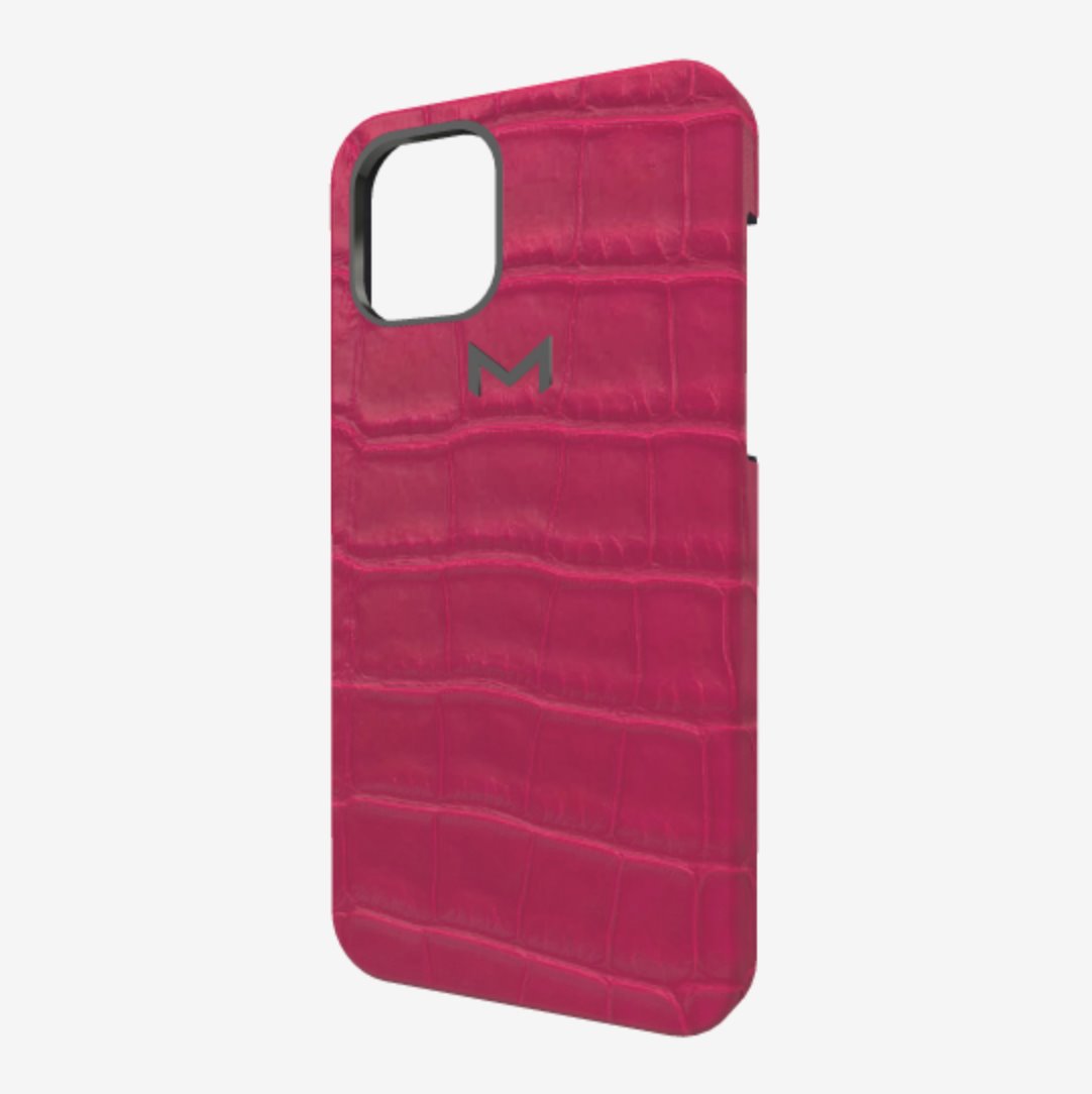 Classic Case for iPhone 13 Pro Max in Genuine Alligator Fuchsia Party Black Plating 