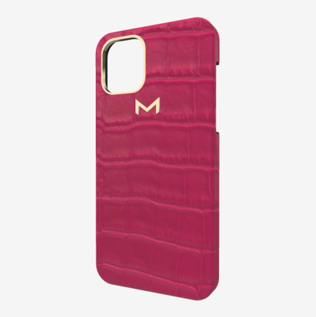 Classic Case for iPhone 13 Pro Max in Genuine Alligator Fuchsia Party Yellow Gold 