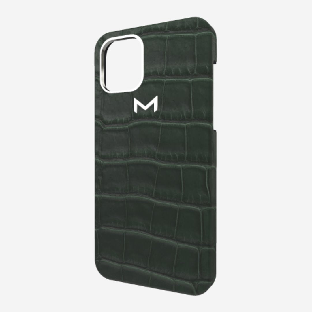 Classic Case for iPhone 13 Pro Max in Genuine Alligator Jungle Green Steel 316 