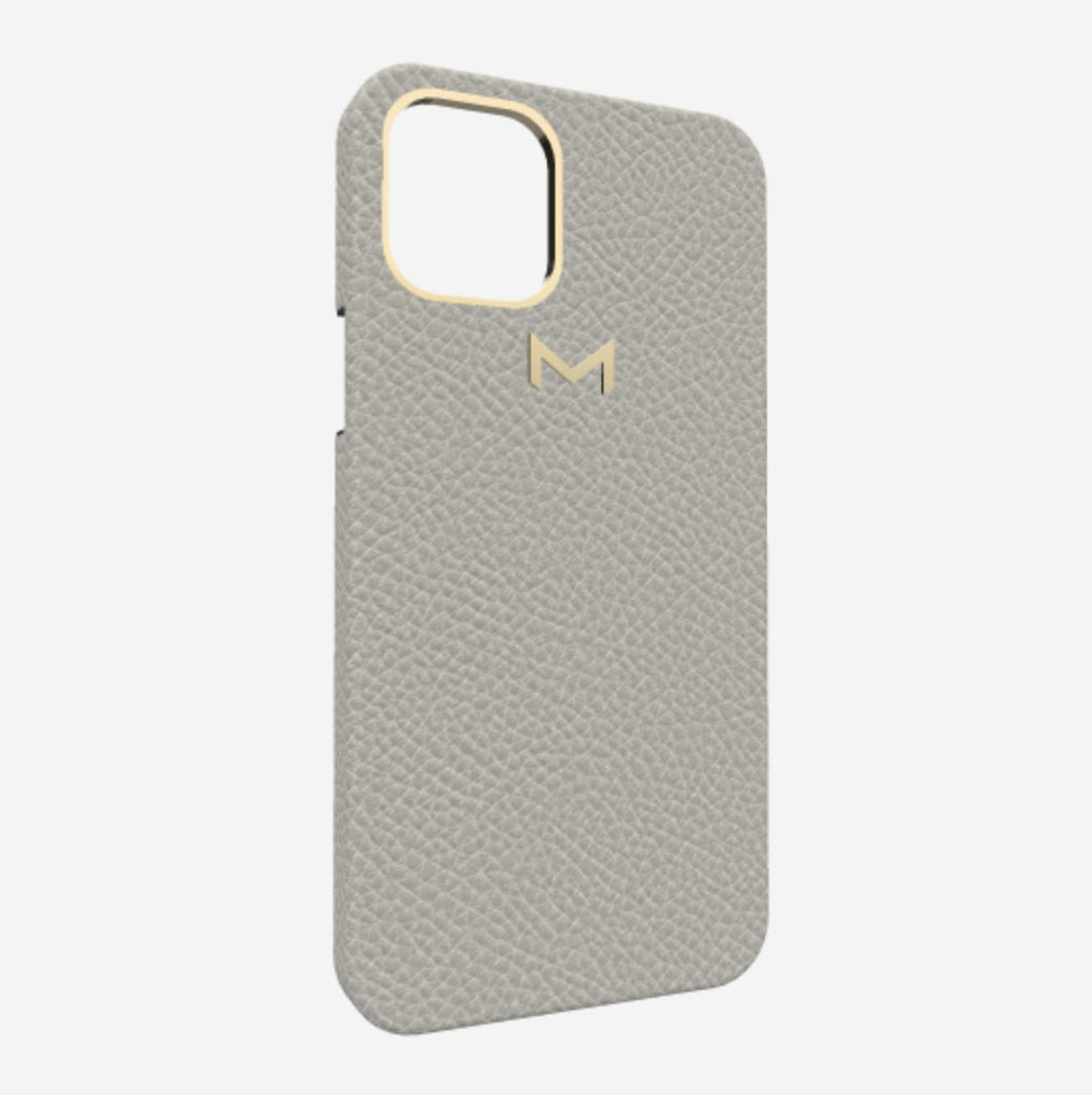 Classic Case for iPhone 13 Pro Max in Genuine Calfskin Pearl Grey Yellow Gold 