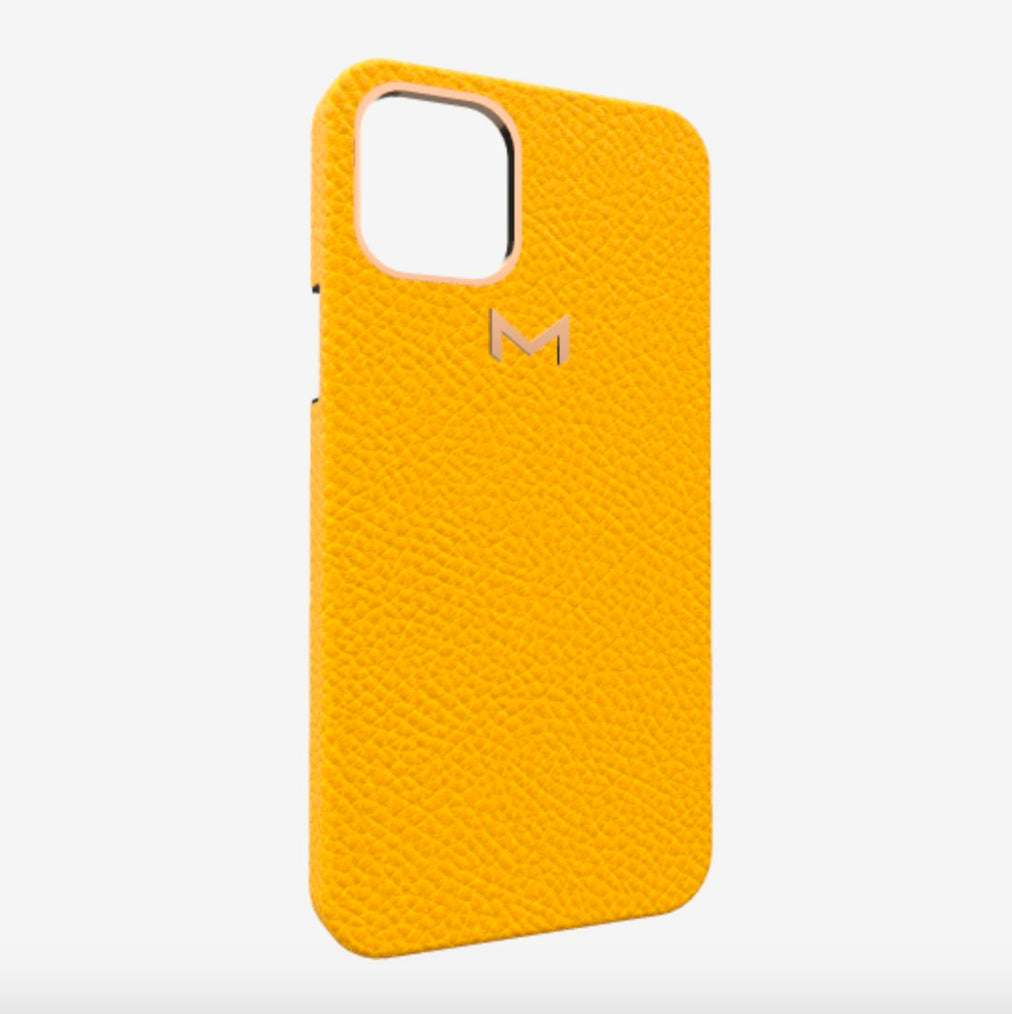 Classic Case for iPhone 13 Pro Max in Genuine Calfskin Sunny Yellow Rose Gold 