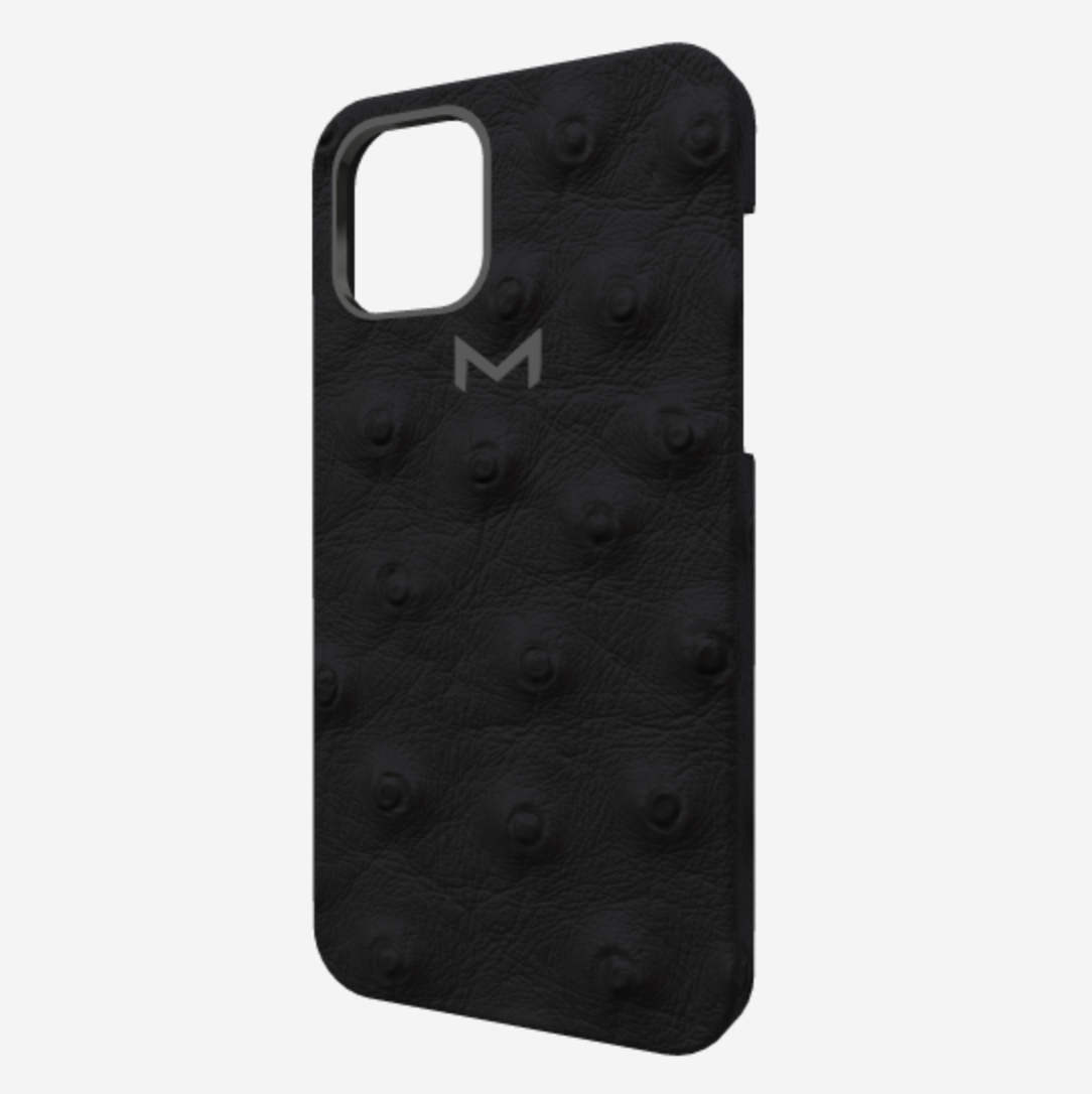 Classic Case for iPhone 13 Pro Max in Genuine Ostrich Bond Black Black Plating 