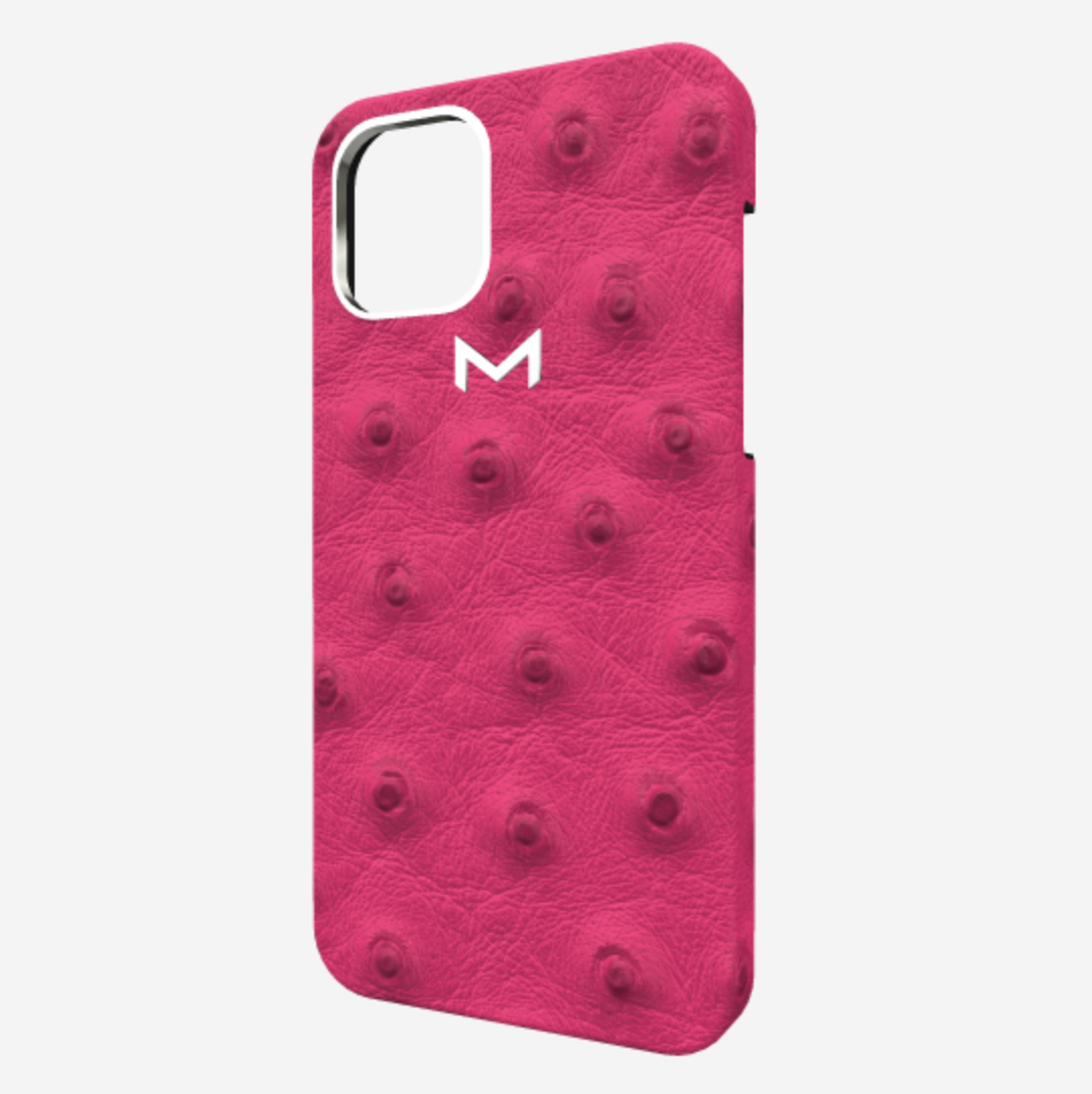 Classic Case for iPhone 13 Pro Max in Genuine Ostrich Fuchsia Party Steel 316 
