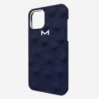 Classic Case for iPhone 13 Pro Max in Genuine Ostrich Navy Blue Steel 316 