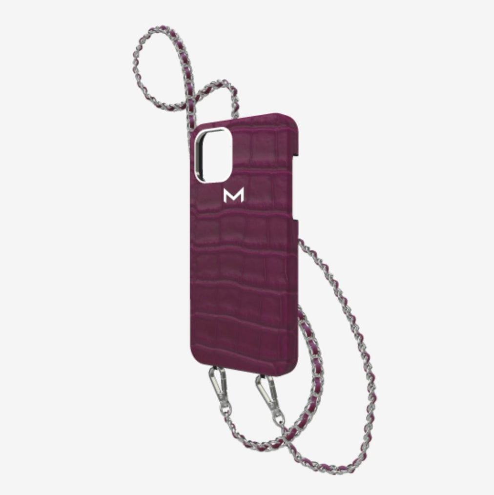 Classic Necklace Case for iPhone 12 Pro in Genuine Alligator Boysenberry Island Steel 316 