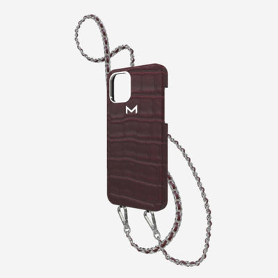 Classic Necklace Case for iPhone 12 Pro in Genuine Alligator Burgundy Palace Steel 316 