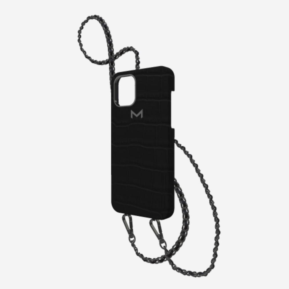 Classic Necklace Case for iPhone 12 Pro in Genuine Alligator Carbon Black Black Plating 