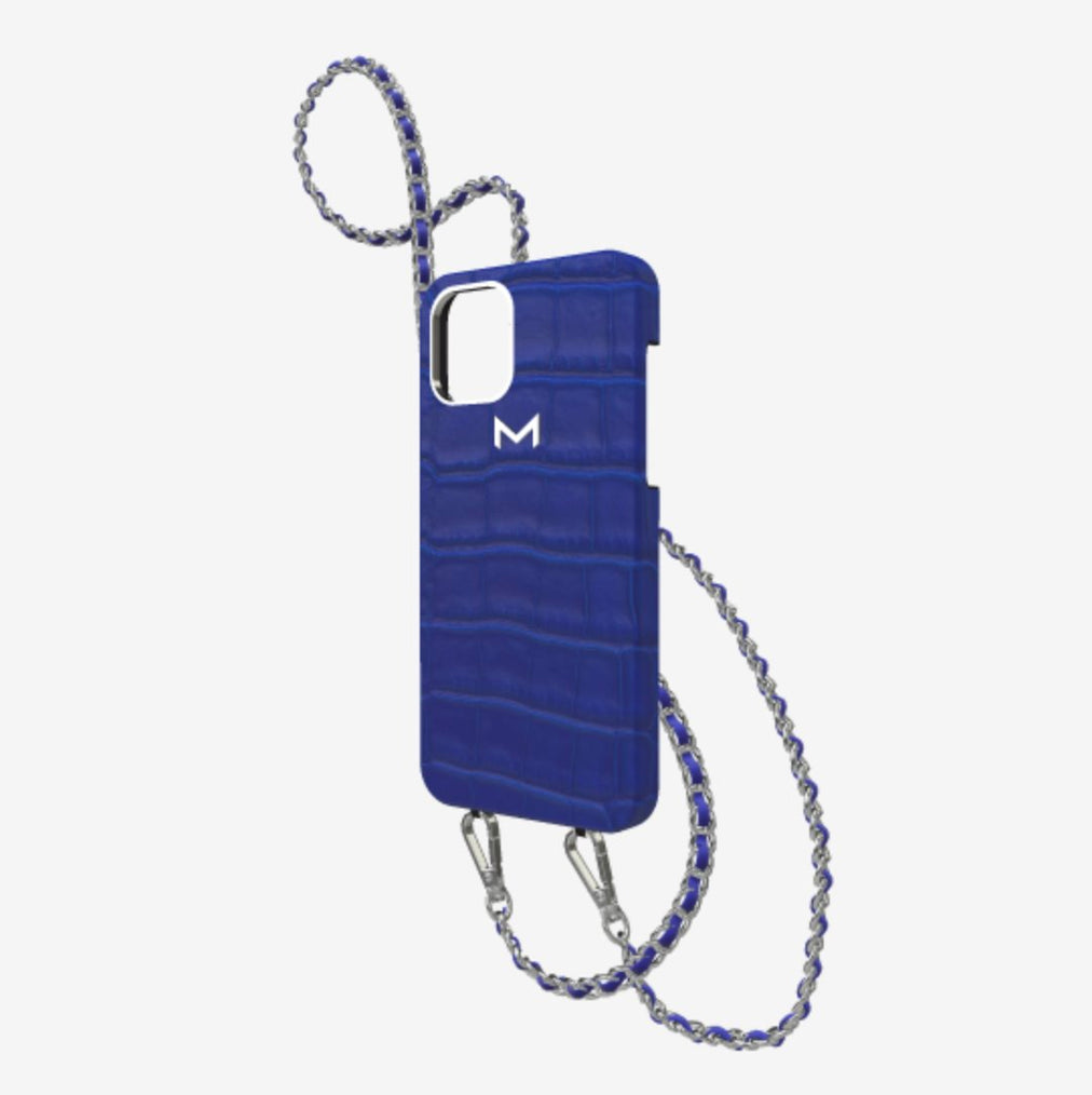 Classic Necklace Case for iPhone 12 Pro in Genuine Alligator Electric Blue Steel 316 