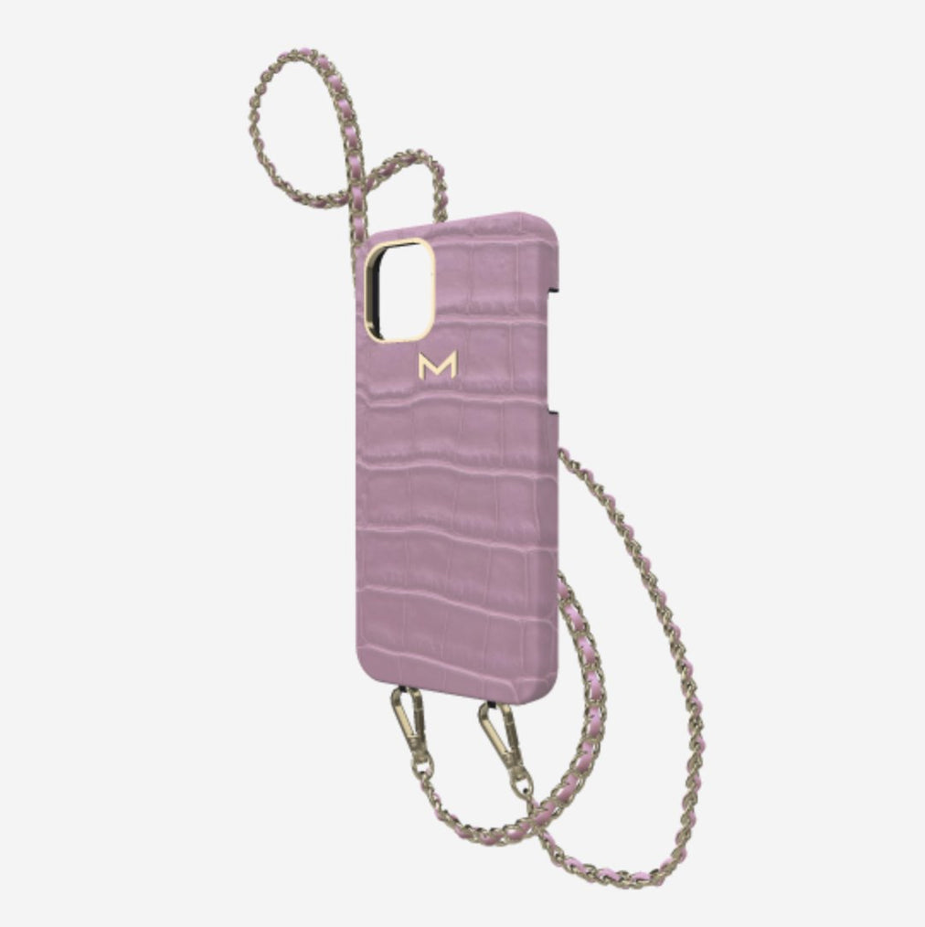 Classic Necklace Case for iPhone 12 Pro in Genuine Alligator Lavender Laugh Yellow Gold 