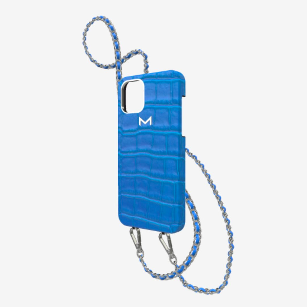 Classic Necklace Case for iPhone 12 Pro in Genuine Alligator Royal Blue Steel 316 