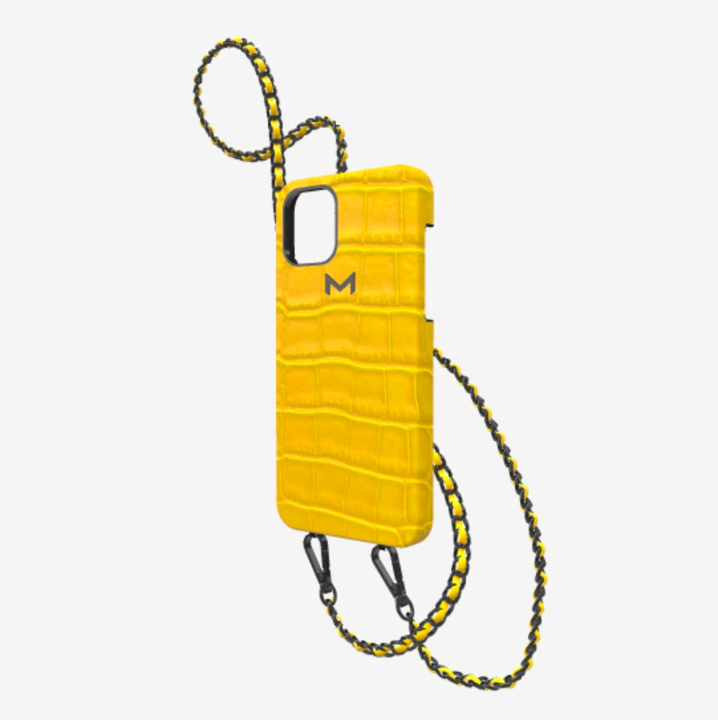 Classic Necklace Case for iPhone 12 Pro in Genuine Alligator Summer Yellow Black Plating 
