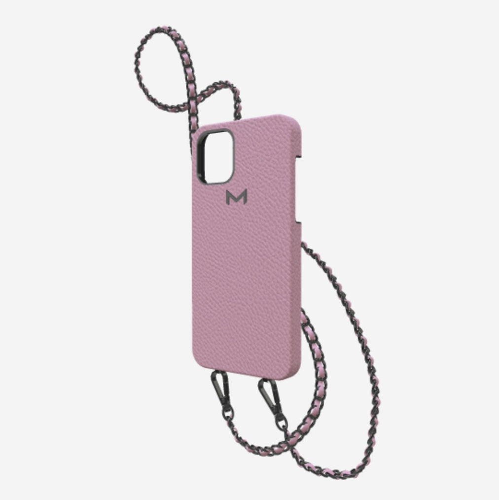 Classic Necklace Case for iPhone 12 Pro in Genuine Calfskin Lavender Laugh Black Plating 
