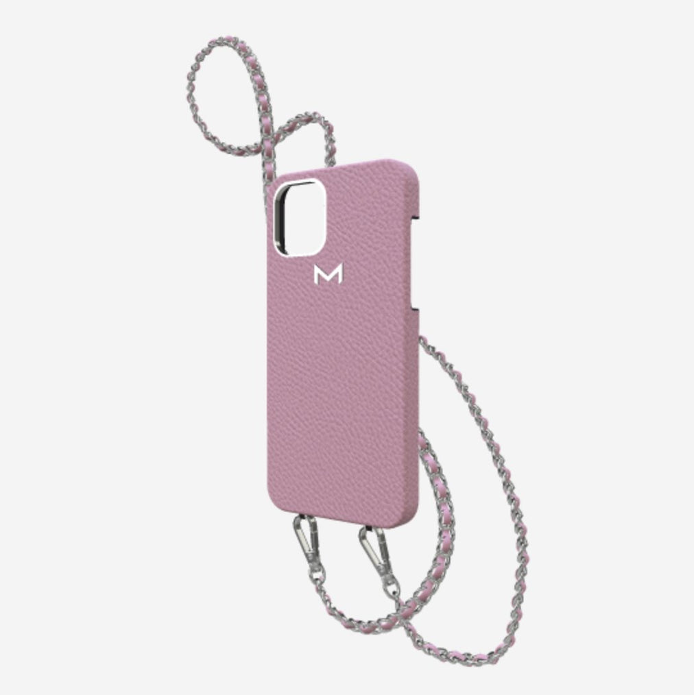 Classic Necklace Case for iPhone 12 Pro in Genuine Calfskin Lavender Laugh Steel 316 