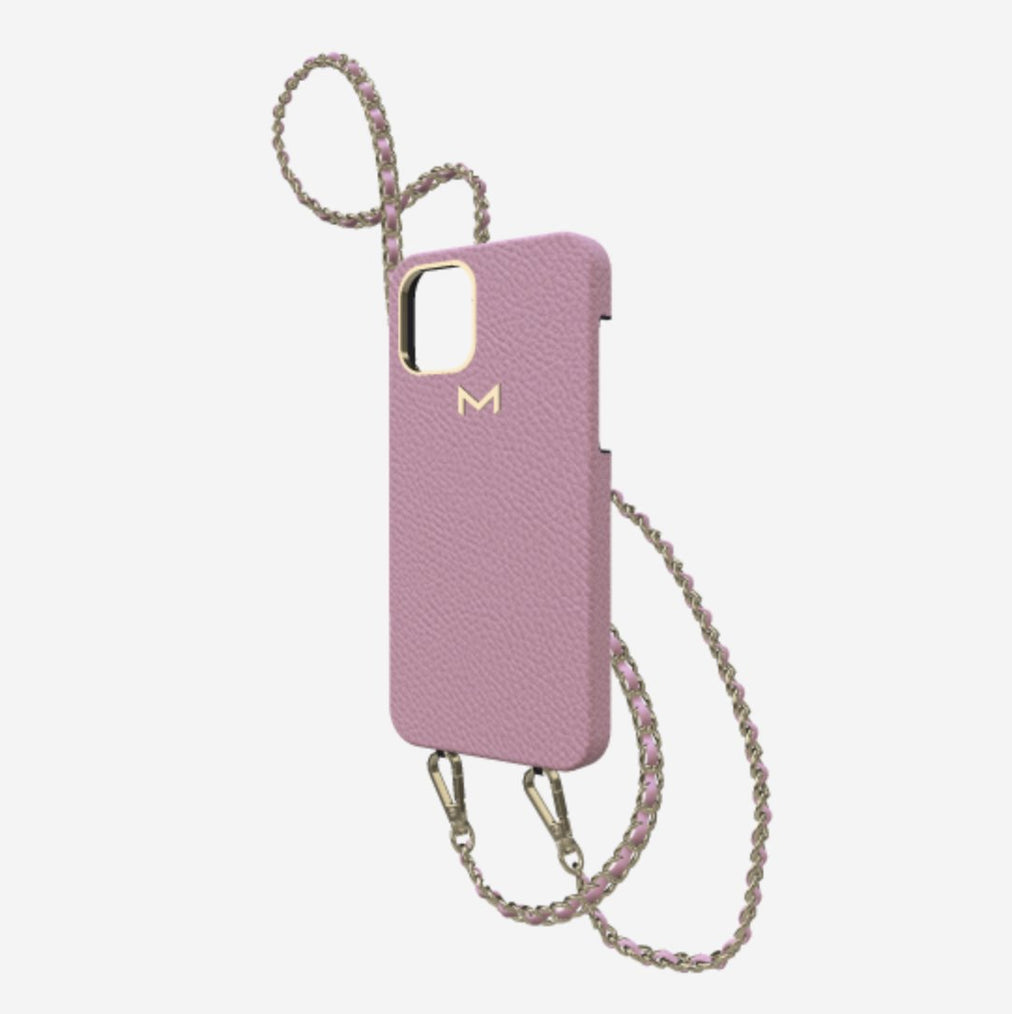 Classic Necklace Case for iPhone 12 Pro in Genuine Calfskin Lavender Laugh Yellow Gold 