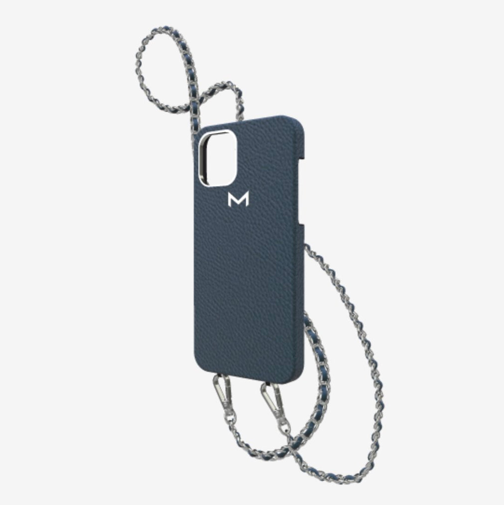 Classic Necklace Case for iPhone 12 Pro in Genuine Calfskin Night Blue Steel 316 