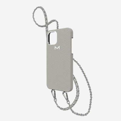 Classic Necklace Case for iPhone 12 Pro in Genuine Calfskin Pearl Grey Steel 316 