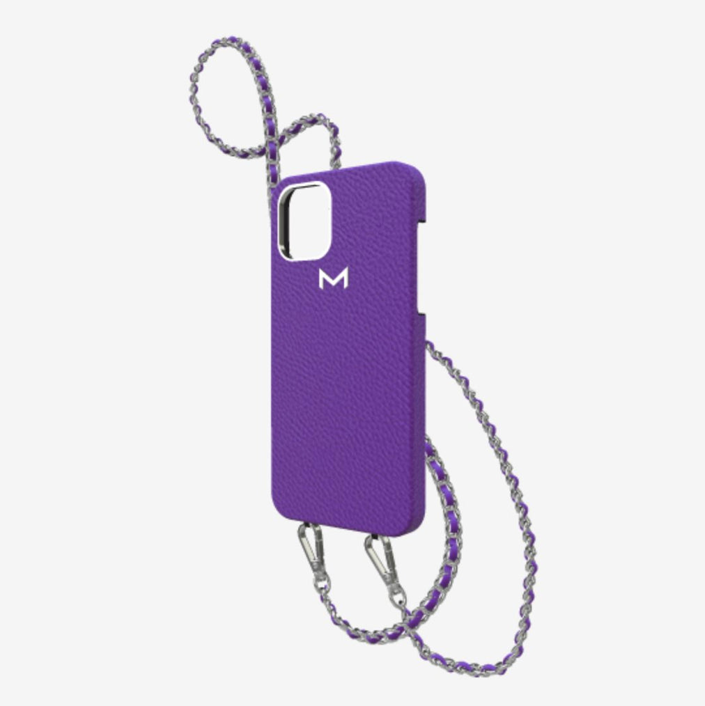 Classic Necklace Case for iPhone 12 Pro in Genuine Calfskin Purple Rain Steel 316 