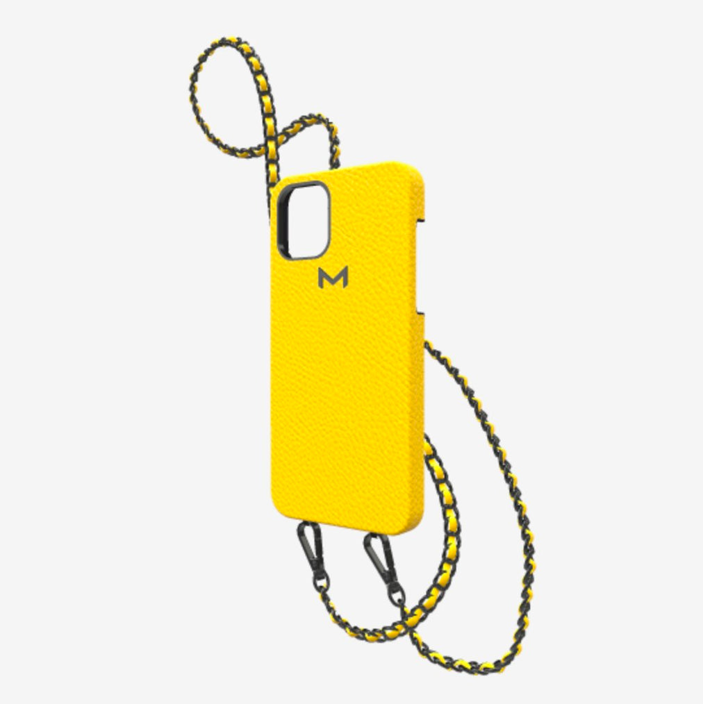 Classic Necklace Case for iPhone 12 Pro in Genuine Calfskin Summer Yellow Black Plating 
