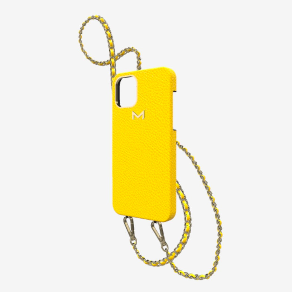 Classic Necklace Case for iPhone 12 Pro in Genuine Calfskin Summer Yellow Yellow Gold 