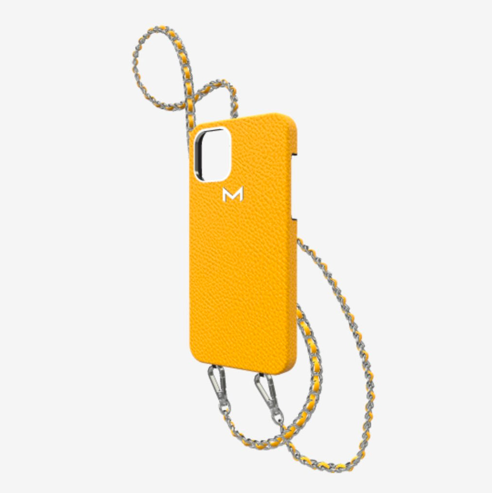 Classic Necklace Case for iPhone 12 Pro in Genuine Calfskin Sunny Yellow Steel 316 