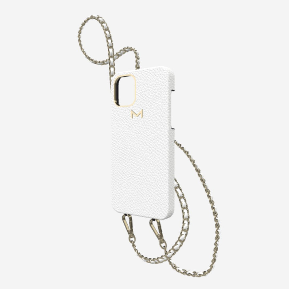 Classic Necklace Case for iPhone 12 Pro in Genuine Calfskin White Angel Yellow Gold 