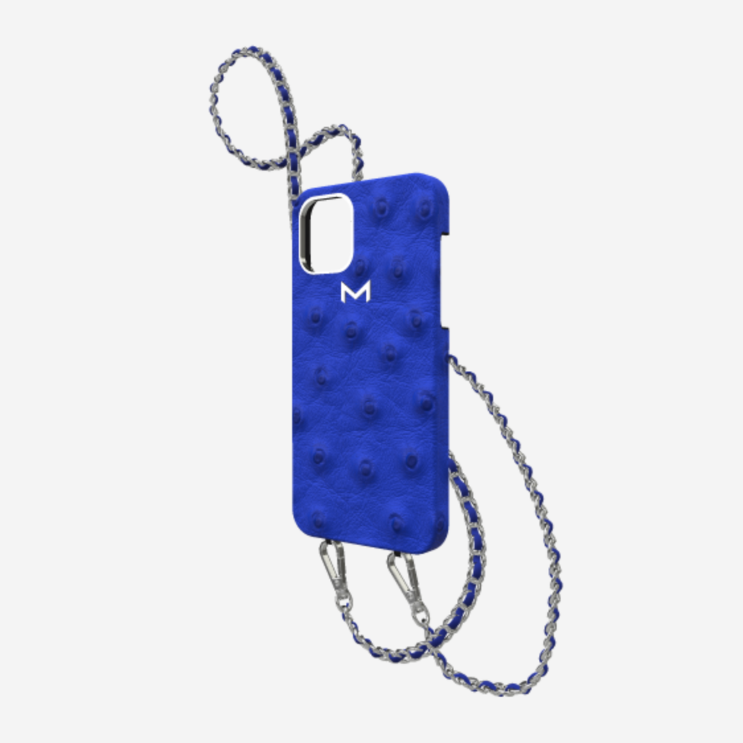 Classic Necklace Case for iPhone 12 Pro in Genuine Ostrich Electric Blue Steel 316 