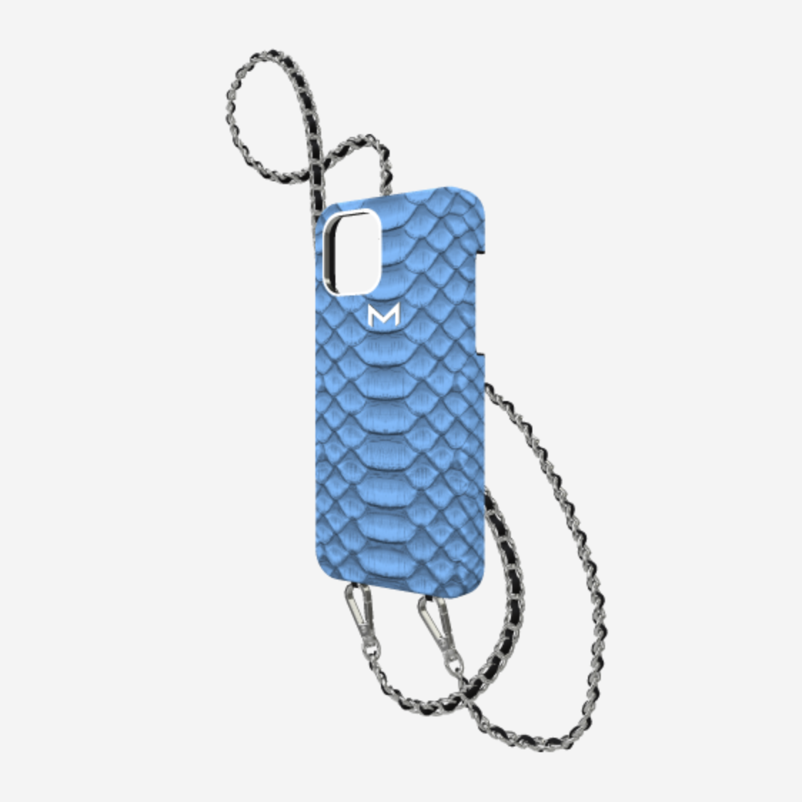 Classic Necklace Case for iPhone 12 Pro in Genuine Python Blue Jean Steel 316 