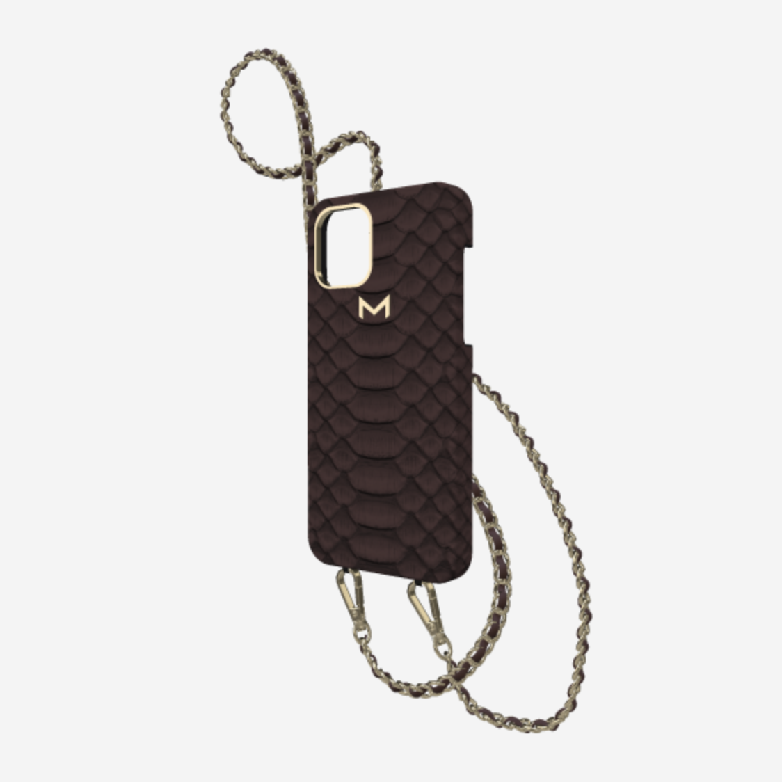 Classic Necklace Case for iPhone 12 Pro in Genuine Python Borsalino Brown Yellow Gold 