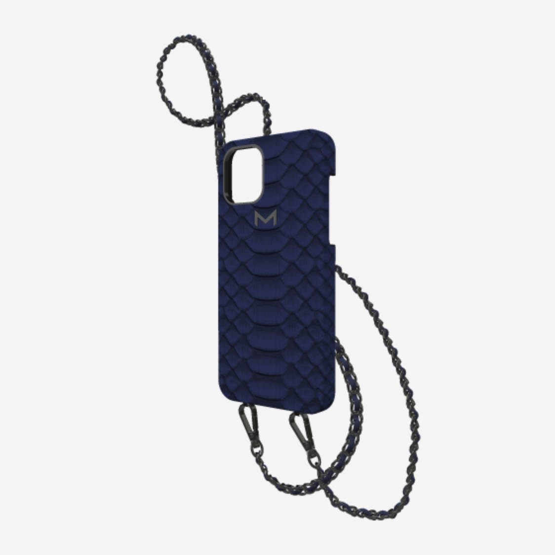 Classic Necklace Case for iPhone 12 Pro in Genuine Python Navy Blue Black Plating 