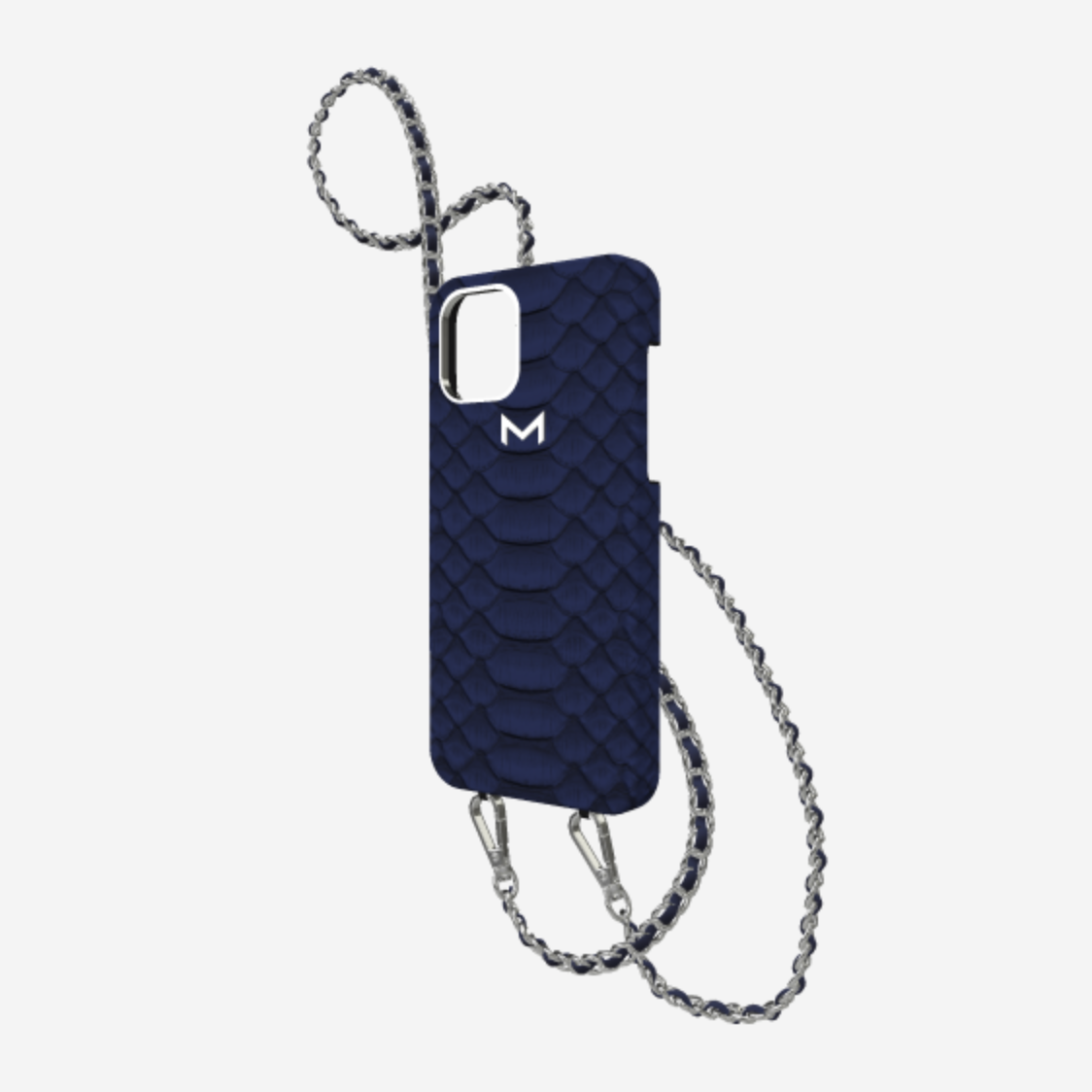 Classic Necklace Case for iPhone 12 Pro in Genuine Python Navy Blue Steel 316 