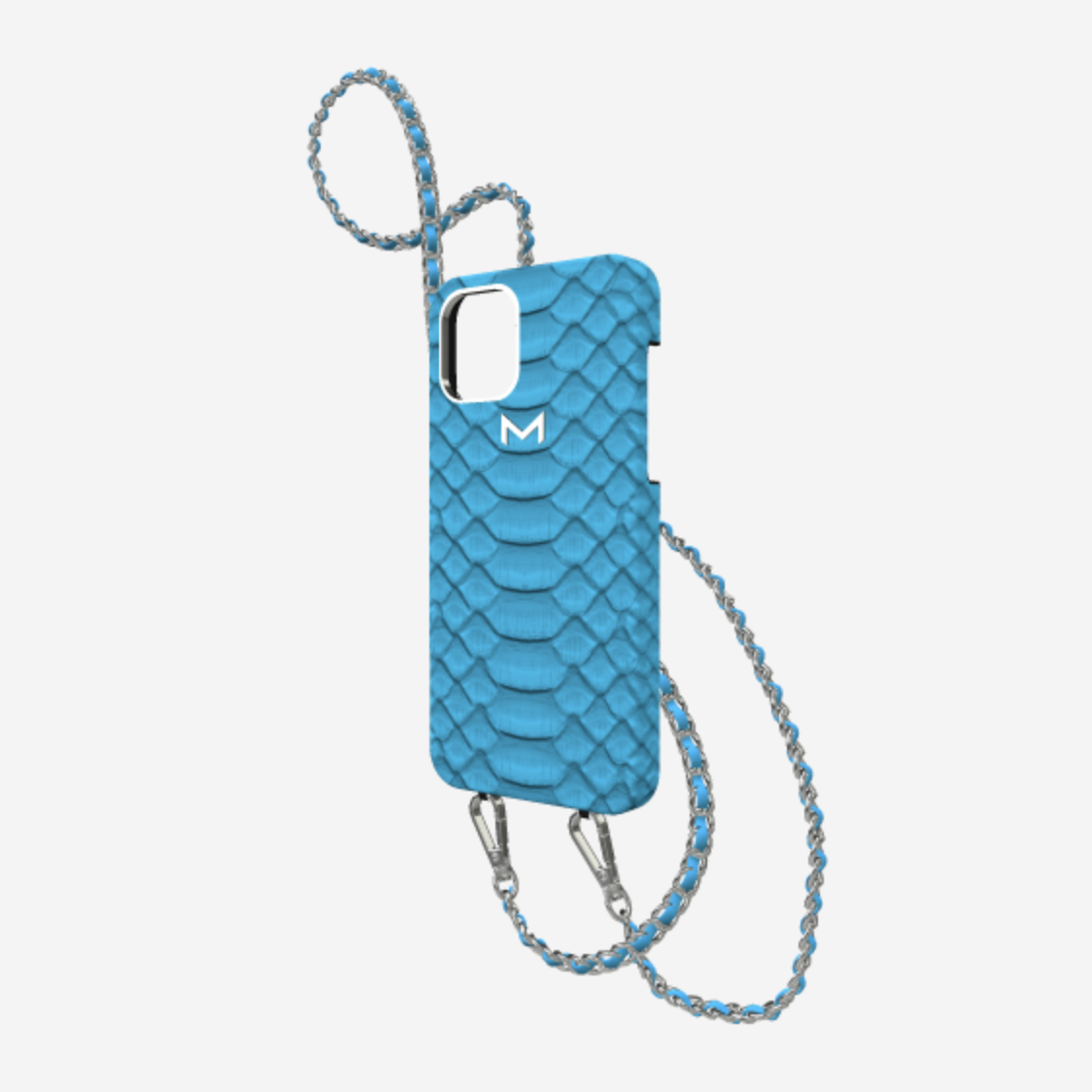Classic Necklace Case for iPhone 12 Pro in Genuine Python Tropical Blue Steel 316 