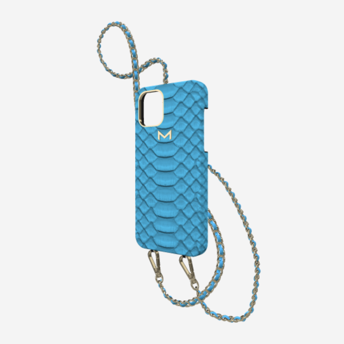 Classic Necklace Case for iPhone 12 Pro in Genuine Python Tropical Blue Yellow Gold 
