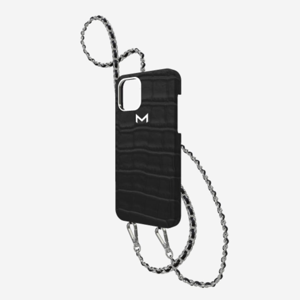 Classic Necklace Case for iPhone 12 Pro Max in Genuine Alligator Bond Black Steel 316 