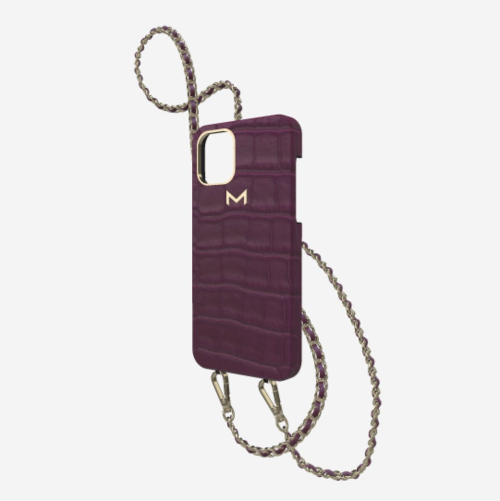 Classic Necklace Case for iPhone 12 Pro Max in Genuine Alligator Boysenberry Island Yellow Gold 