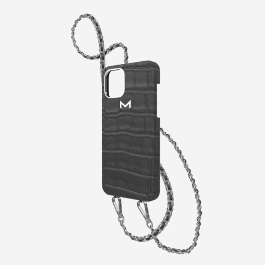 Classic Necklace Case for iPhone 12 Pro Max in Genuine Alligator Elite Grey Steel 316 