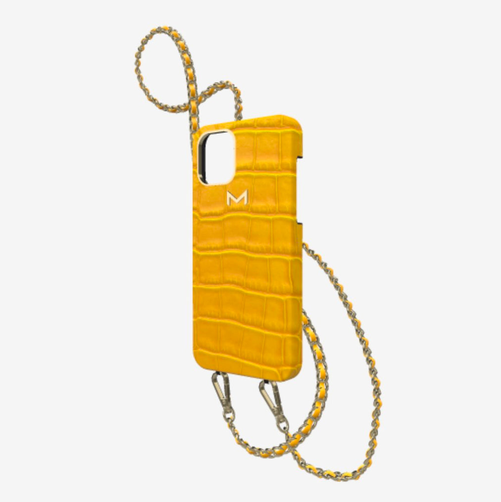 Classic Necklace Case for iPhone 12 Pro Max in Genuine Alligator Sunny Yellow Yellow Gold 