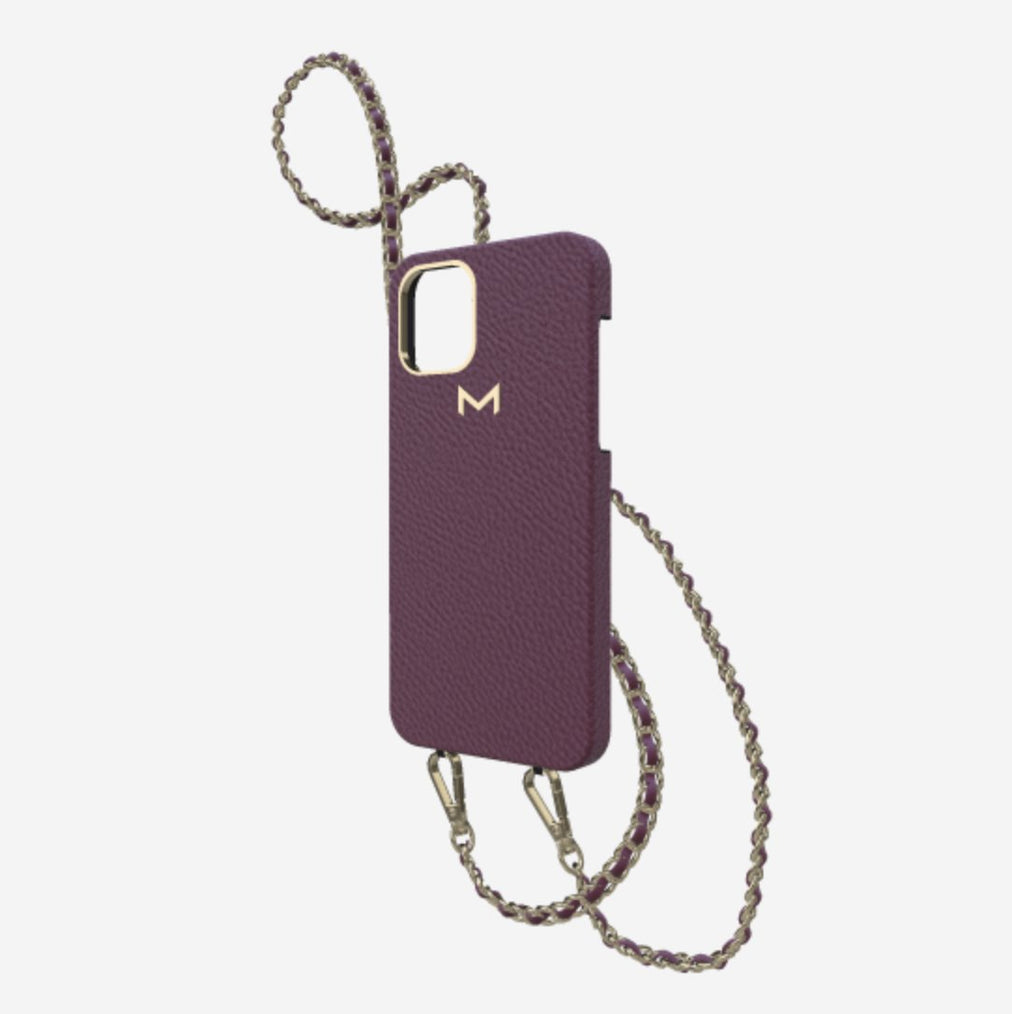 Classic Necklace Case for iPhone 12 Pro Max in Genuine Calfskin Boysenberry Island Yellow Gold 