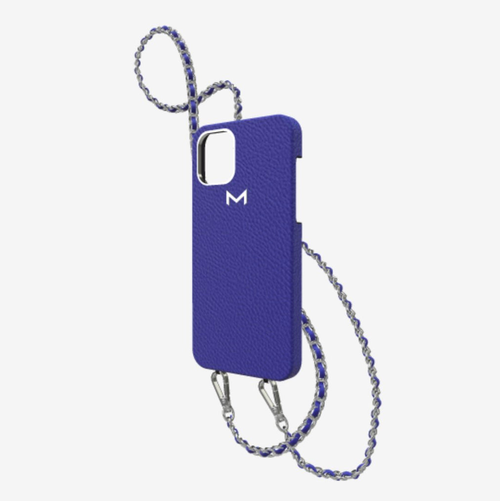 Classic Necklace Case for iPhone 12 Pro Max in Genuine Calfskin Electric Blue Steel 316 