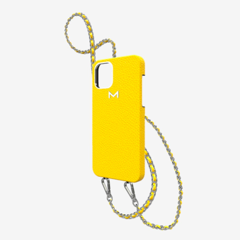 Classic Necklace Case for iPhone 12 Pro Max in Genuine Calfskin Summer Yellow Steel 316 